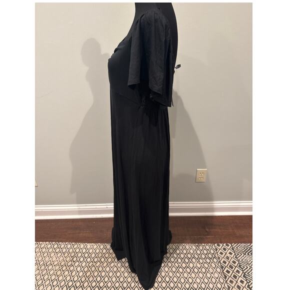 ModCloth Black Maxi Dress Jersey Knit Short Sleeve Peasant Ruched Size L NWT - Picture 2 of 7